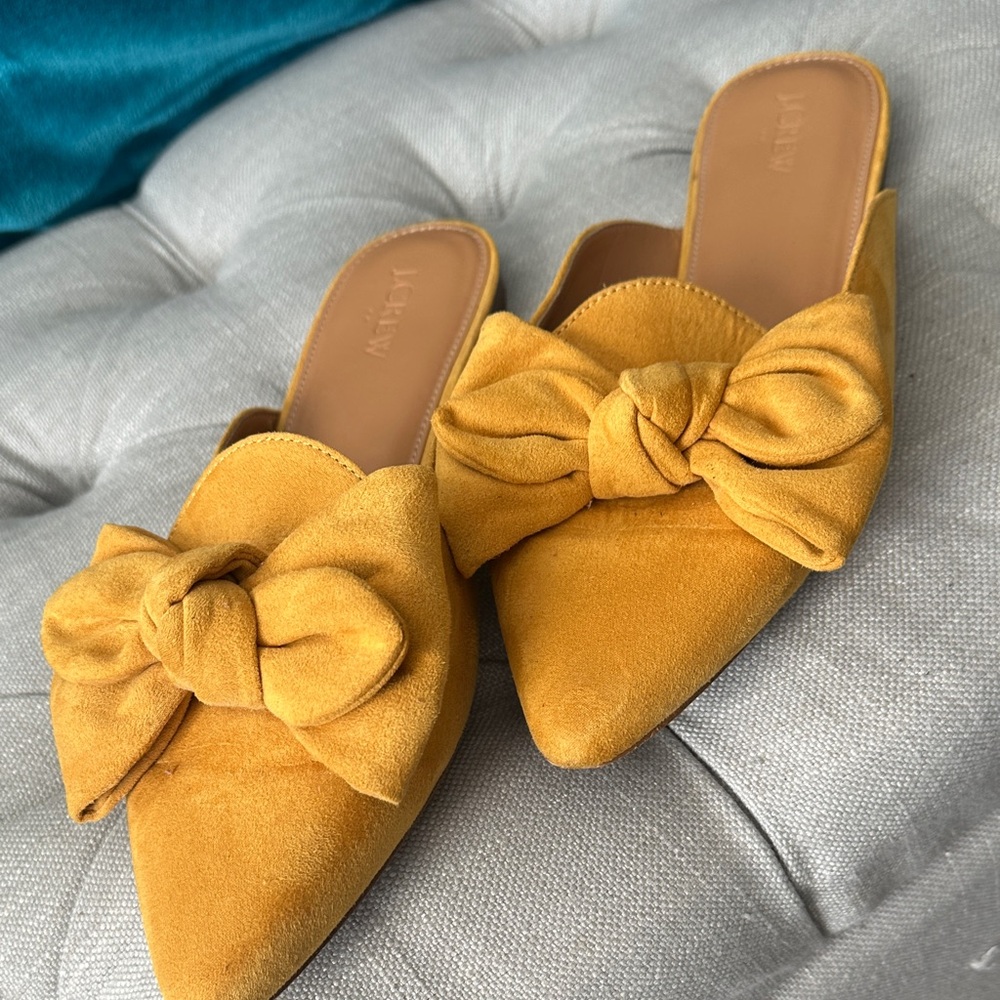 J. Crew Mustard Suede Bow Mules